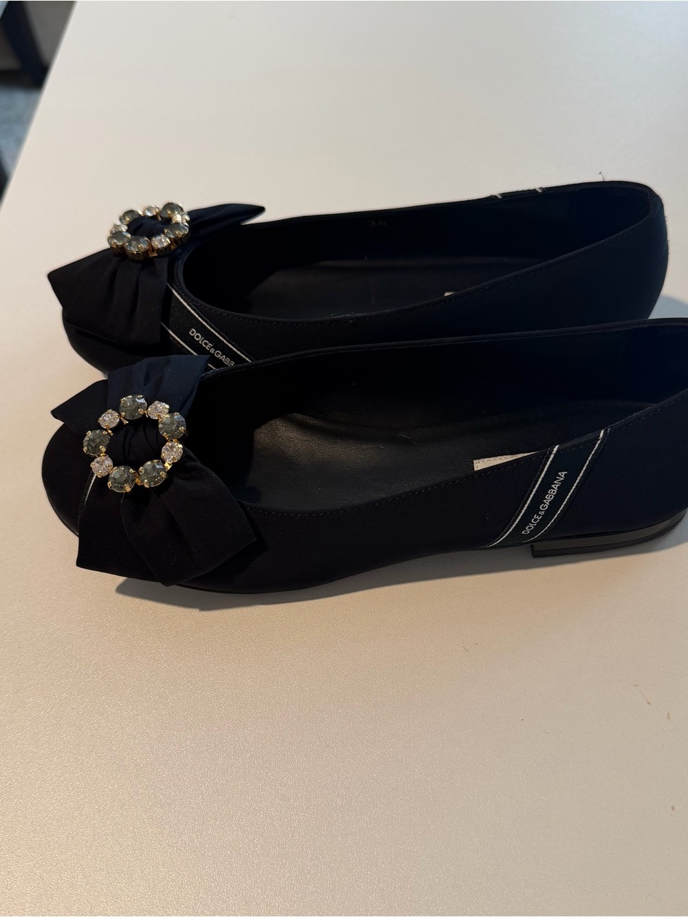 Dolce & Gabbana Kids satin ballet flats with rhinestone brooches